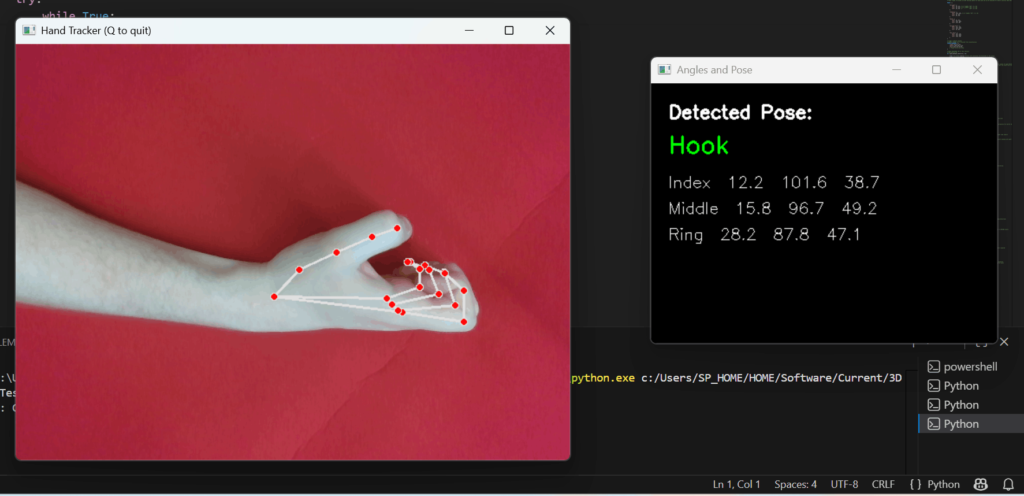 Hook pose in camera view and reported pose in a separate window.