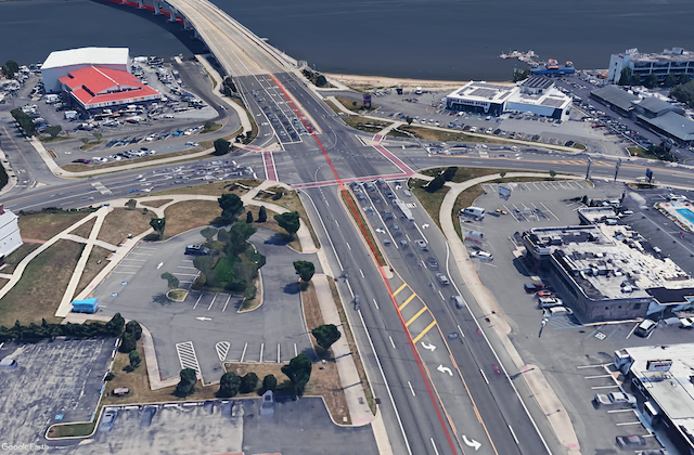 Map of Major Intersection 2. Water can be seen in the background as the corridor transitions from roadway to bridge.