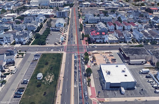 Map of Major Intersection 3. Heavy traffic shown on the Ocean City side. Corridor continues through intersection.