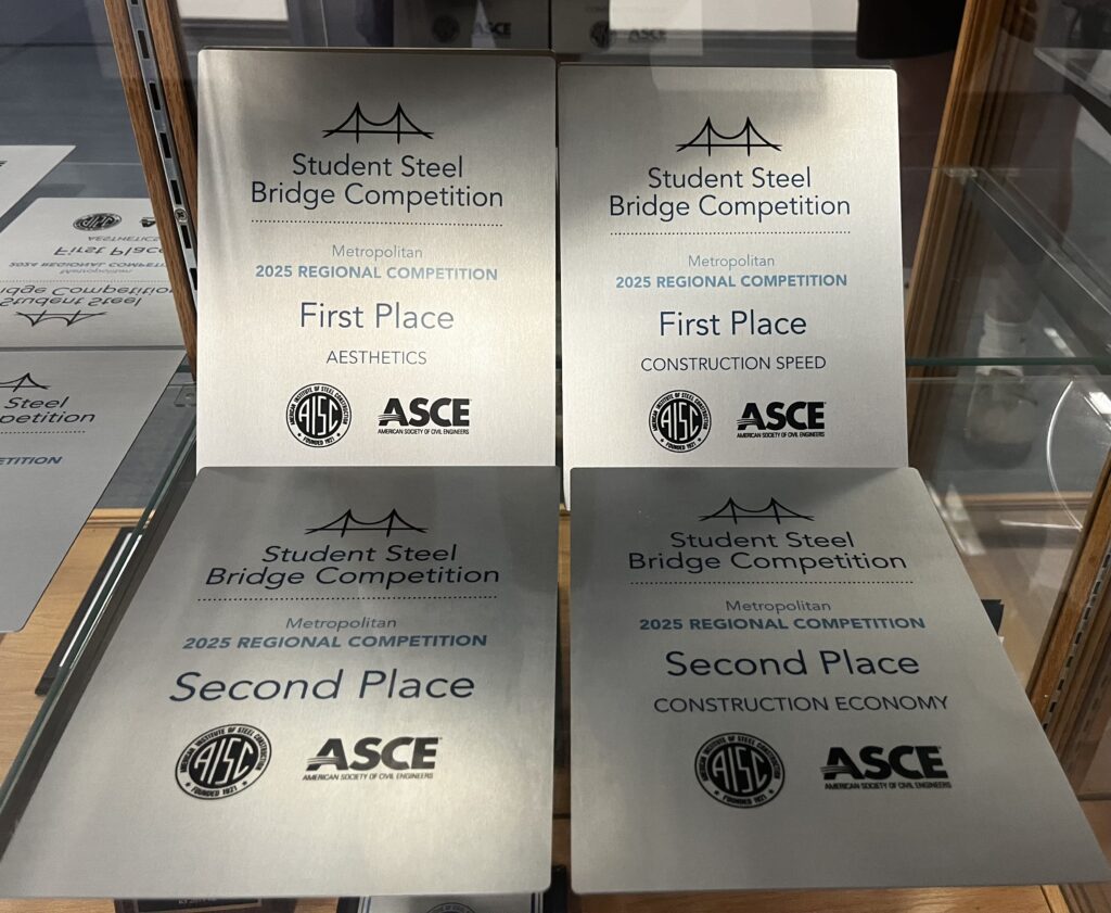TCNJ 2025 awards for first place in aesthetics and construction speed and second place in construction economy and overall